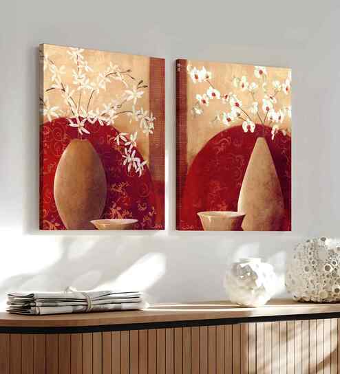 (1Pc) White Canvas Stretched Floral Wall Art