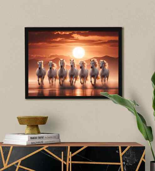 (1Pc) White Fibre Running Horses Wall Art