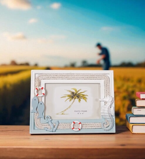 (1Pc) White Wooden Threaded Photo Frame