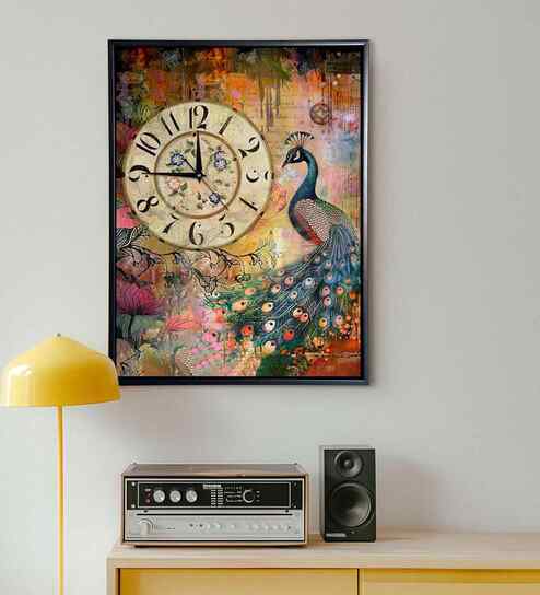(1Pc) Yellow Canvas Painting Clock Wall Art with Clock