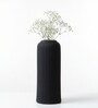 (1Pc) Black Ceramic  Ribbed Design Matt Finished 10 Inch  Table Vase