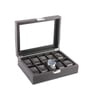 (1Pc) Black Faux Leather Organizer Case For 10 Watches with Glass Lid for Men Women