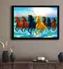 (1Pc) Blue Fibre Running Horses Wall Art