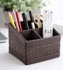 (1Pc) Brown Faux Leather 3 Compartments Office Tabletop Storage Box