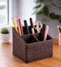 (1Pc) Brown Faux Leather 3 Compartments Office Tabletop Storage Box