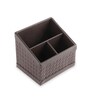 (1Pc) Brown Faux Leather 3 Compartments Office Tabletop Storage Box