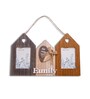(1Pc) Brown Glass Wooden Family Wall Hanging Photo Frame