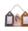 (1Pc) Brown Glass Wooden Family Wall Hanging Photo Frame