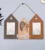 (1Pc) Brown Glass Wooden Family Wall Hanging Photo Frame