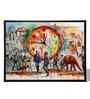 (1Pc) Multicolour Canvas Framed Abstract Wall Art with Clock