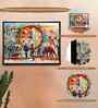 (1Pc) Multicolour Canvas Framed Abstract Wall Art with Clock