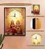 (1Pc) Multicolour Canvas Lakshmi Ganesha Wall Art with Clock