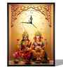 (1Pc) Multicolour Canvas Lakshmi Ganesha Wall Art with Clock