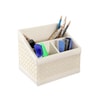 (1Pc) Off-White Faux Leather 3 Compartments Office Tabletop Storage Box