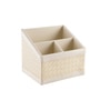 (1Pc) Off-White Faux Leather 3 Compartments Office Tabletop Storage Box
