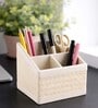 (1Pc) Off-White Faux Leather 3 Compartments Office Tabletop Storage Box