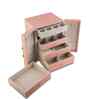 (1Pc) Pink Faux Leather Swing Doors & 5 Drawers with Lock Jewellery Organizer