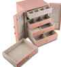 (1Pc) Pink Faux Leather Swing Doors & 5 Drawers with Lock Jewellery Organizer