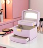 (1Pc) Purple Faux Leather Mirror Multiple Compartments with Lock Jewellery Organizer
