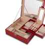 (1Pc) Red Faux Leather Mirror Lock & Multiple Compartments Jewellery Organizer