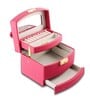 (1Pc) Red Faux Leather Mirror Multiple Compartments with Lock Jewellery Organizer