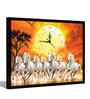 (1Pc) White Canvas Running Horses Wall Art with Clock