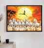 (1Pc) White Canvas Running Horses Wall Art with Clock