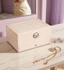 (1Pc) White Faux Leather Jewellery Mirror Hooks & Drawer Organizer Jewellery Organizer
