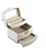 (1Pc) White Faux Leather Mirror Multiple Compartments with Lock Jewellery Organizer