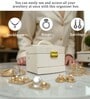 (1Pc) White Faux Leather Mirror Multiple Compartments with Lock Jewellery Organizer
