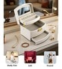 (1Pc) White Faux Leather Mirror Multiple Compartments with Lock Jewellery Organizer