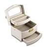 (1Pc) White Faux Leather Mirror Multiple Compartments with Lock Jewellery Organizer