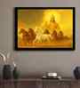 (1Pc) Yellow Fibre Running Horses Wall Art