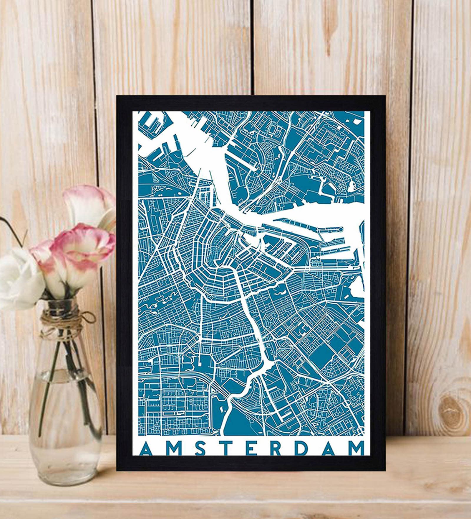 "Amsterdam  Map" Texture Paper Framed Art Print 