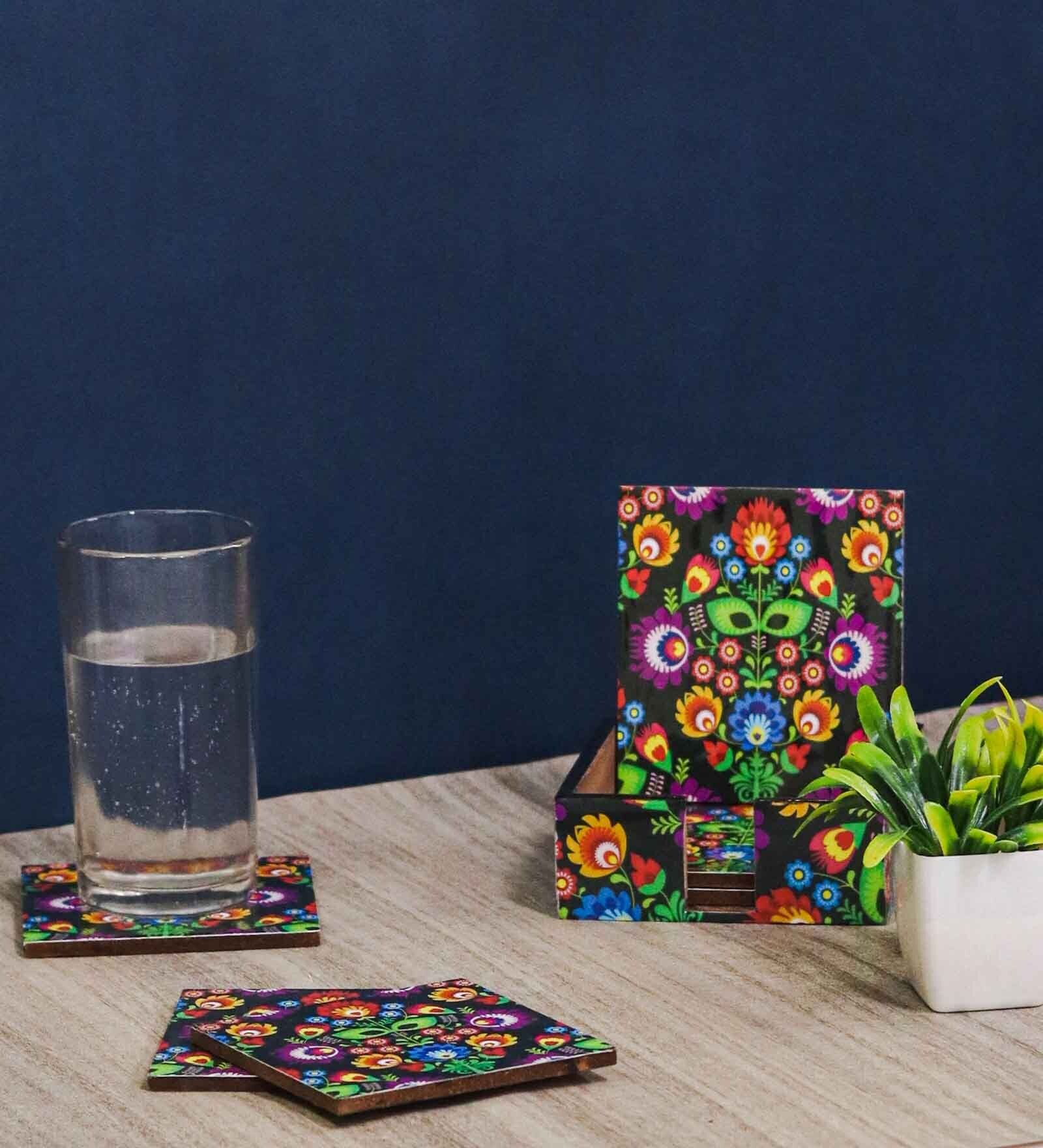 Artisanal Craftsmanship Black MDF (Set of 6) Coasters