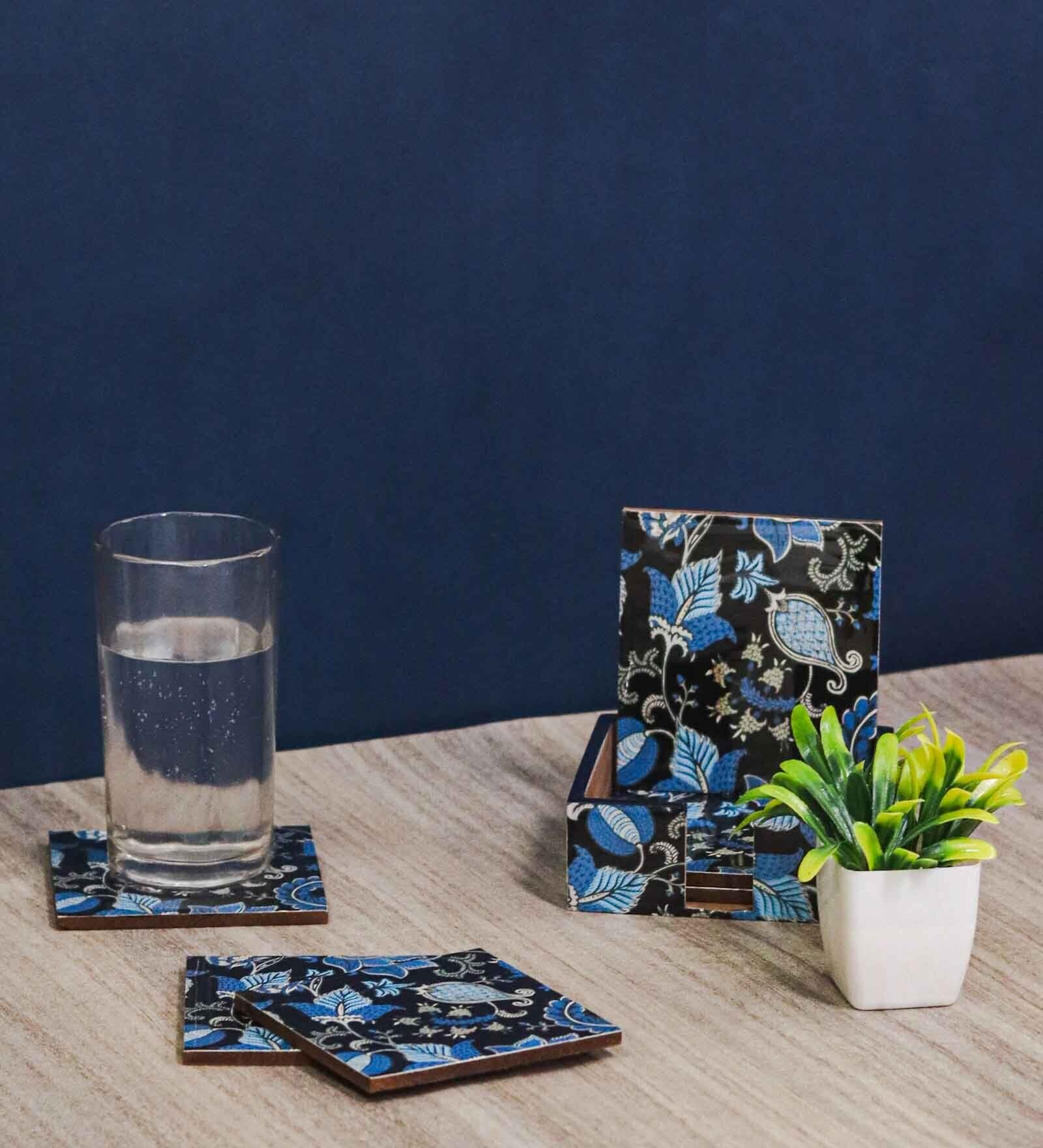 Artisanal Craftsmanship Blue MDF (Set of 6) Coasters