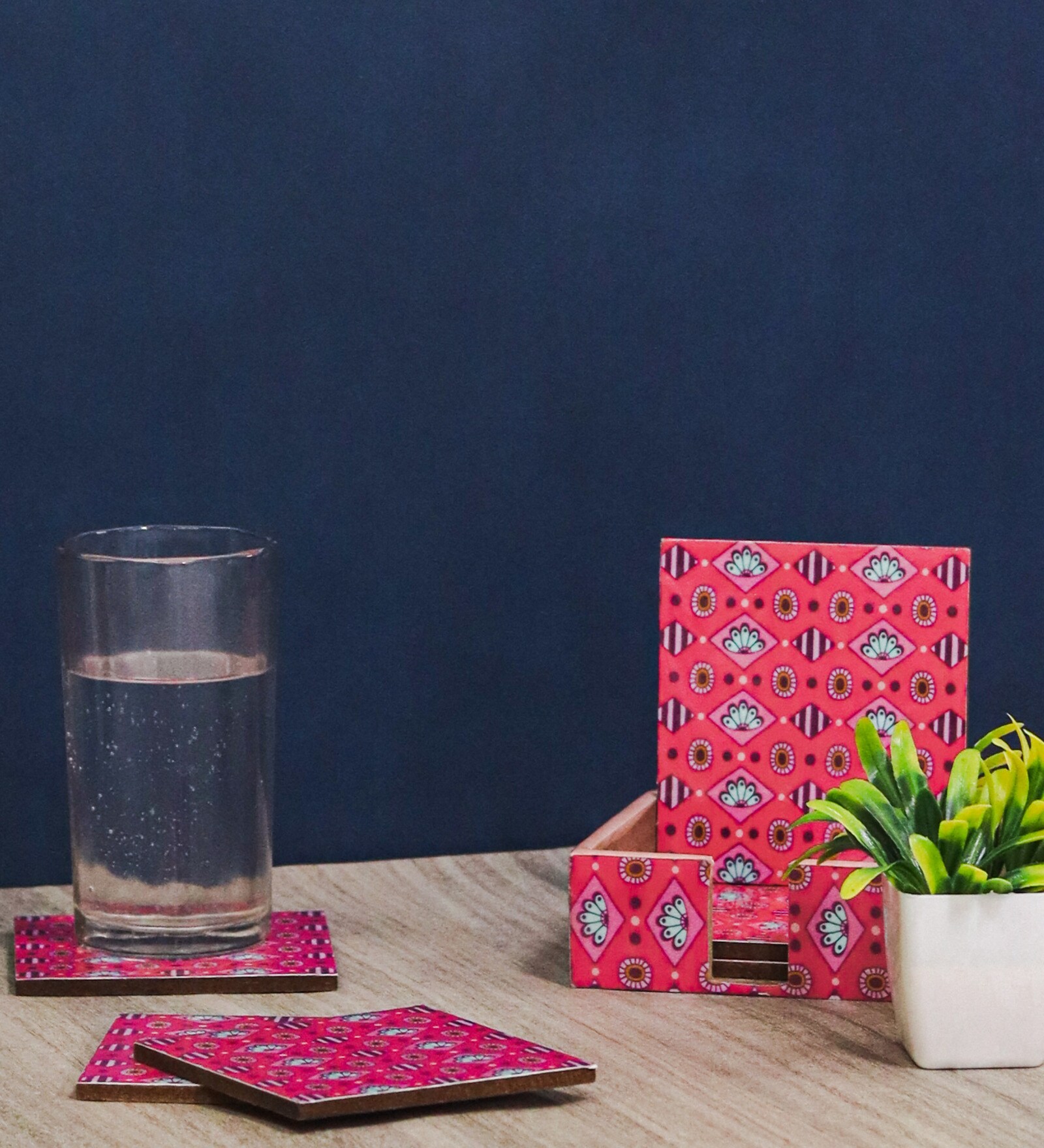 Artisanal Craftsmanship Pink MDF (Set of 6) Coasters