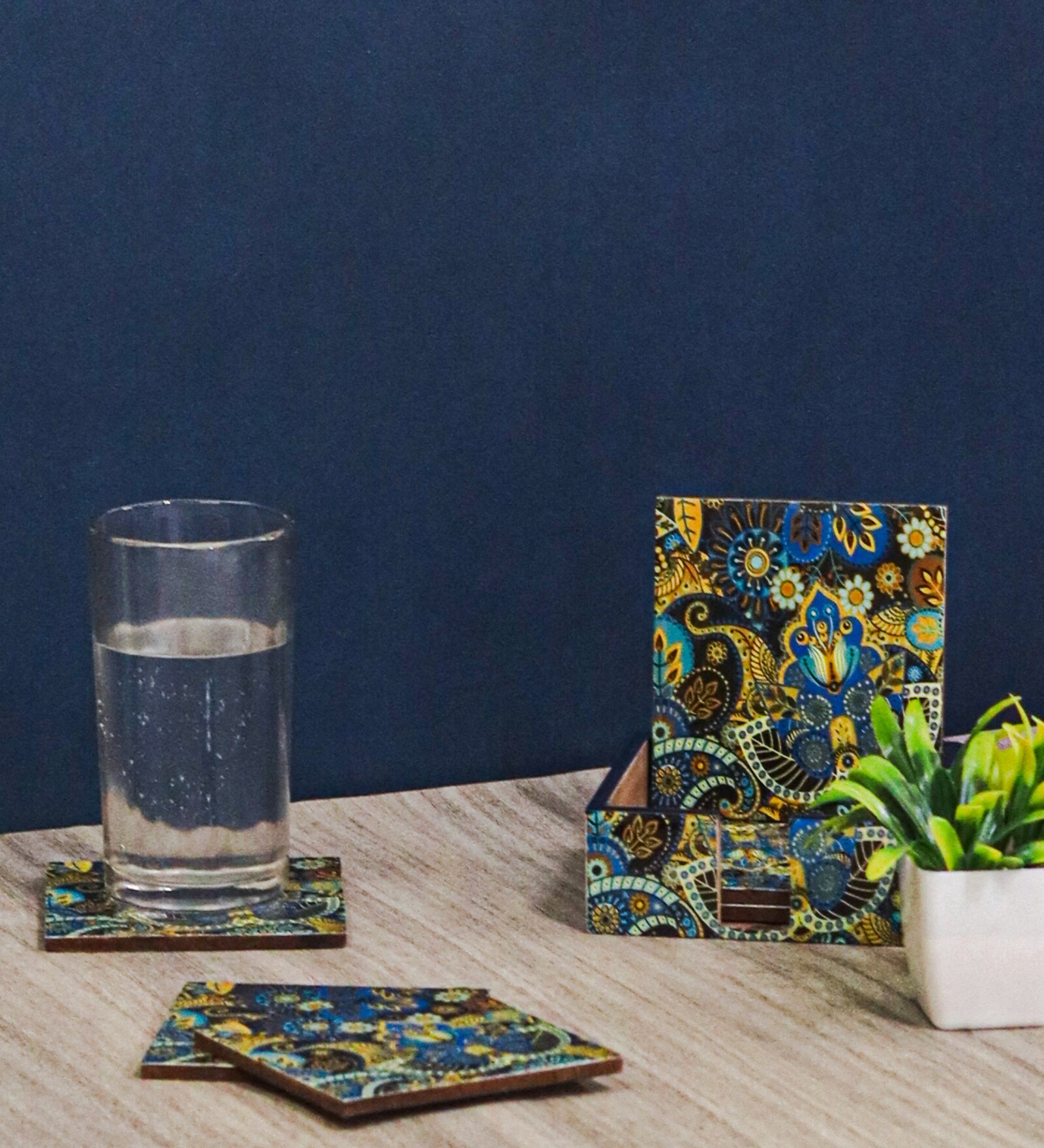 Artisanal Craftsmanship Blue MDF (Set of 6) Coasters