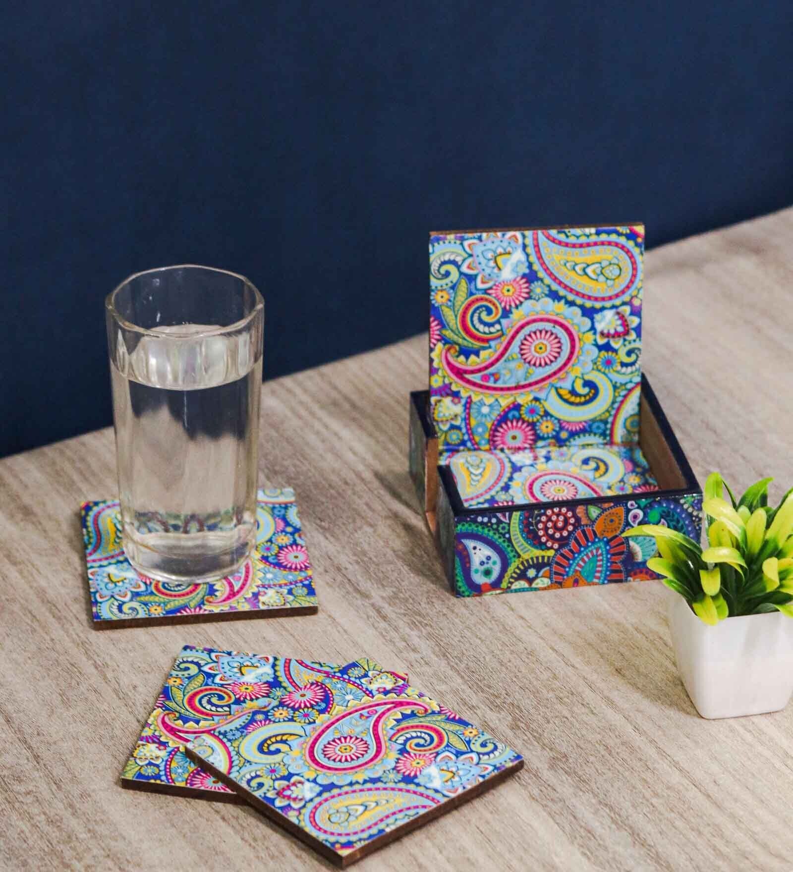 Artisanal Craftsmanship Multicolour MDF Paisley (Set of 6) Coasters