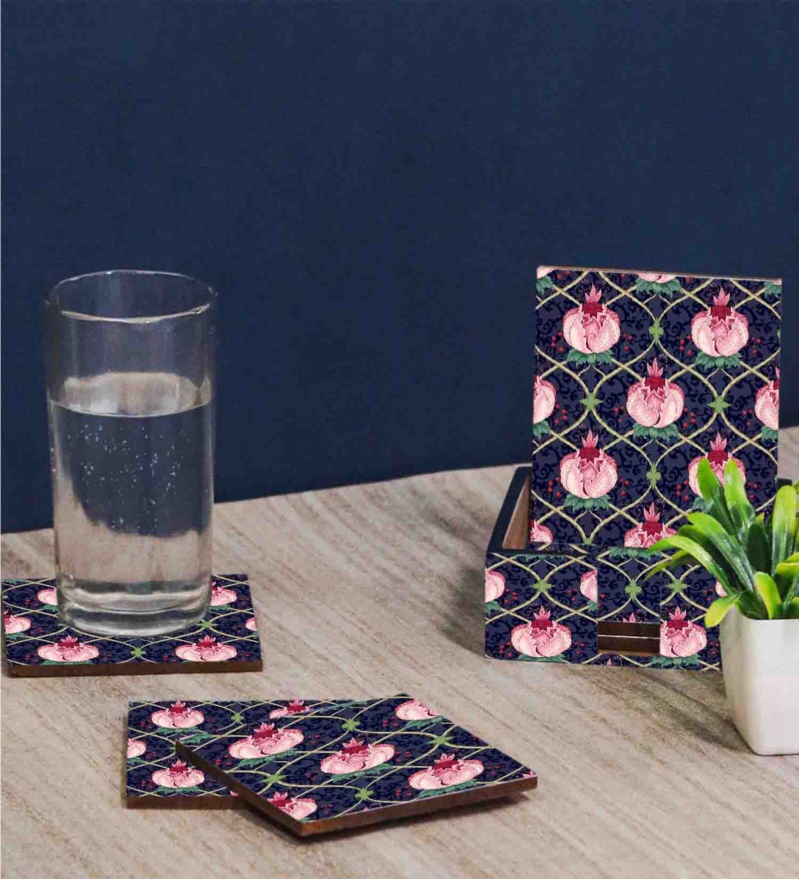 Artisanal Craftsmanship Dark Blue MDF (Set of 6) Coasters
