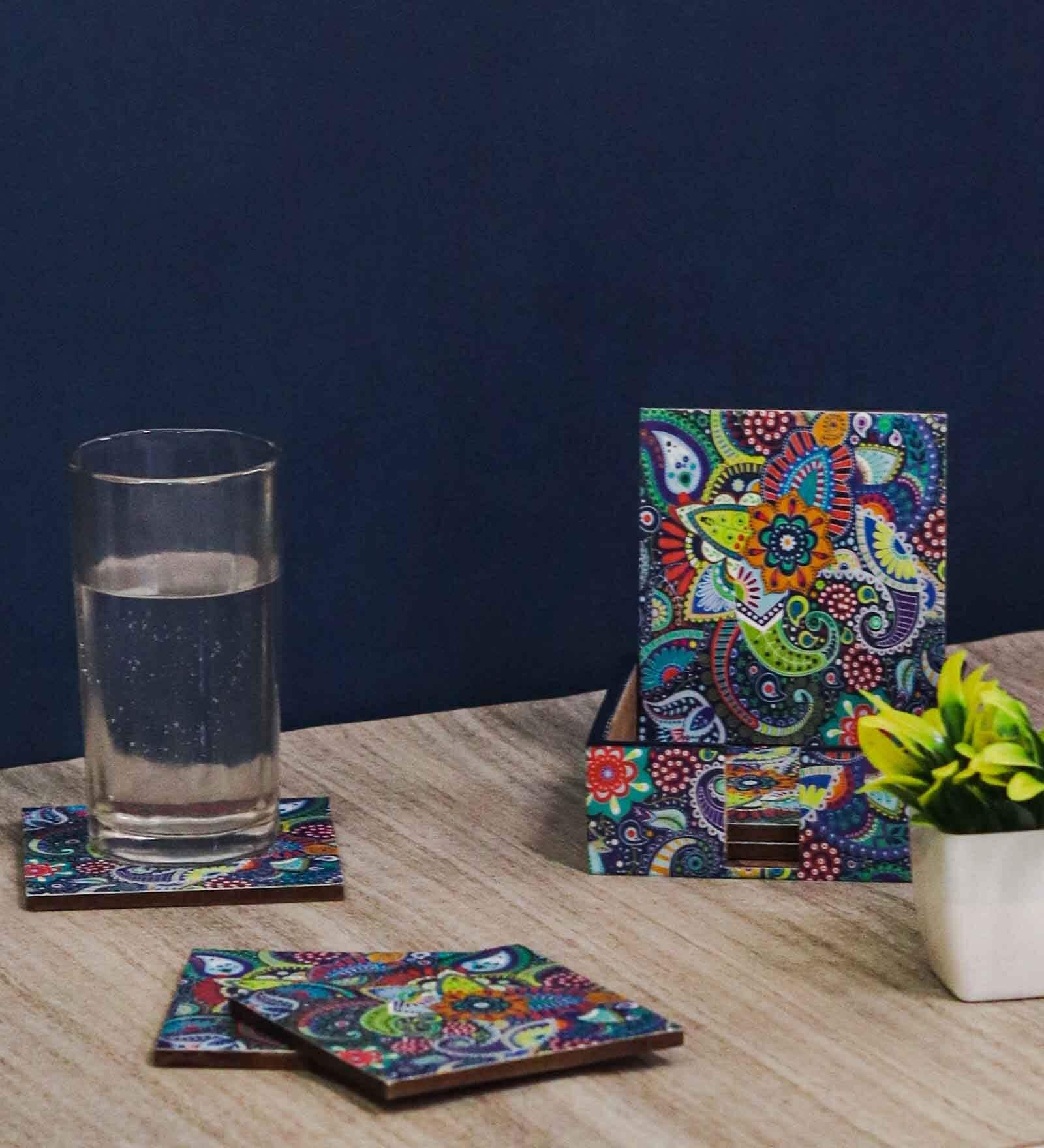 Artisanal Craftsmanship Blue MDF (Set of 6) Coasters