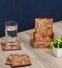 Artisanal Craftsmanship Orange Multicolour MDF Paisley (Set of 6) Coasters