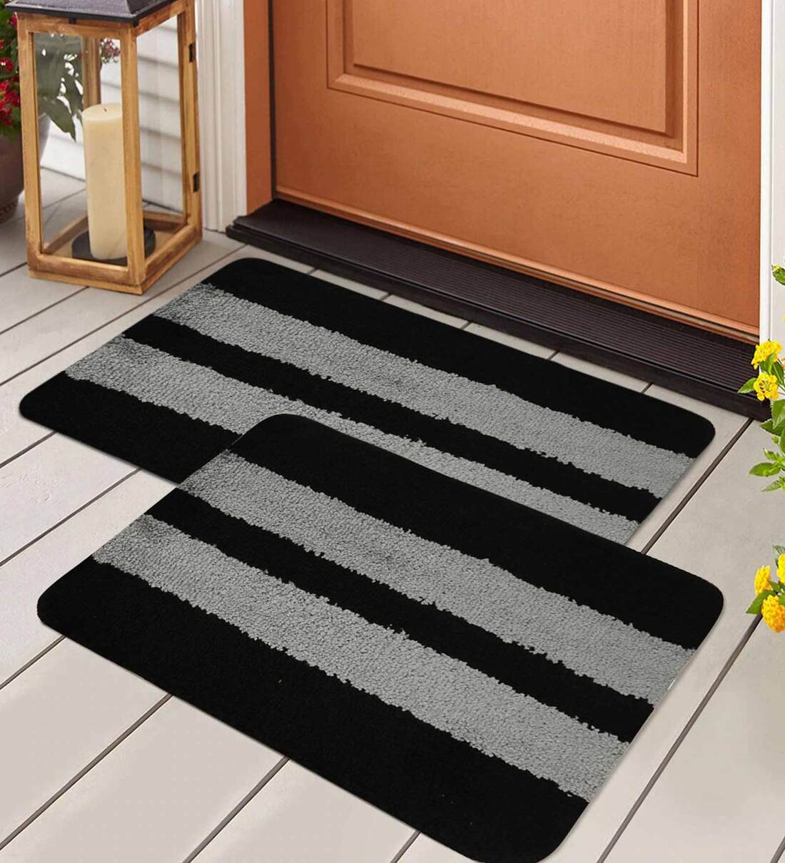 Black Plastic Abstract Pattern 2 x 3 Feet AntiSkid Door Mat by @home