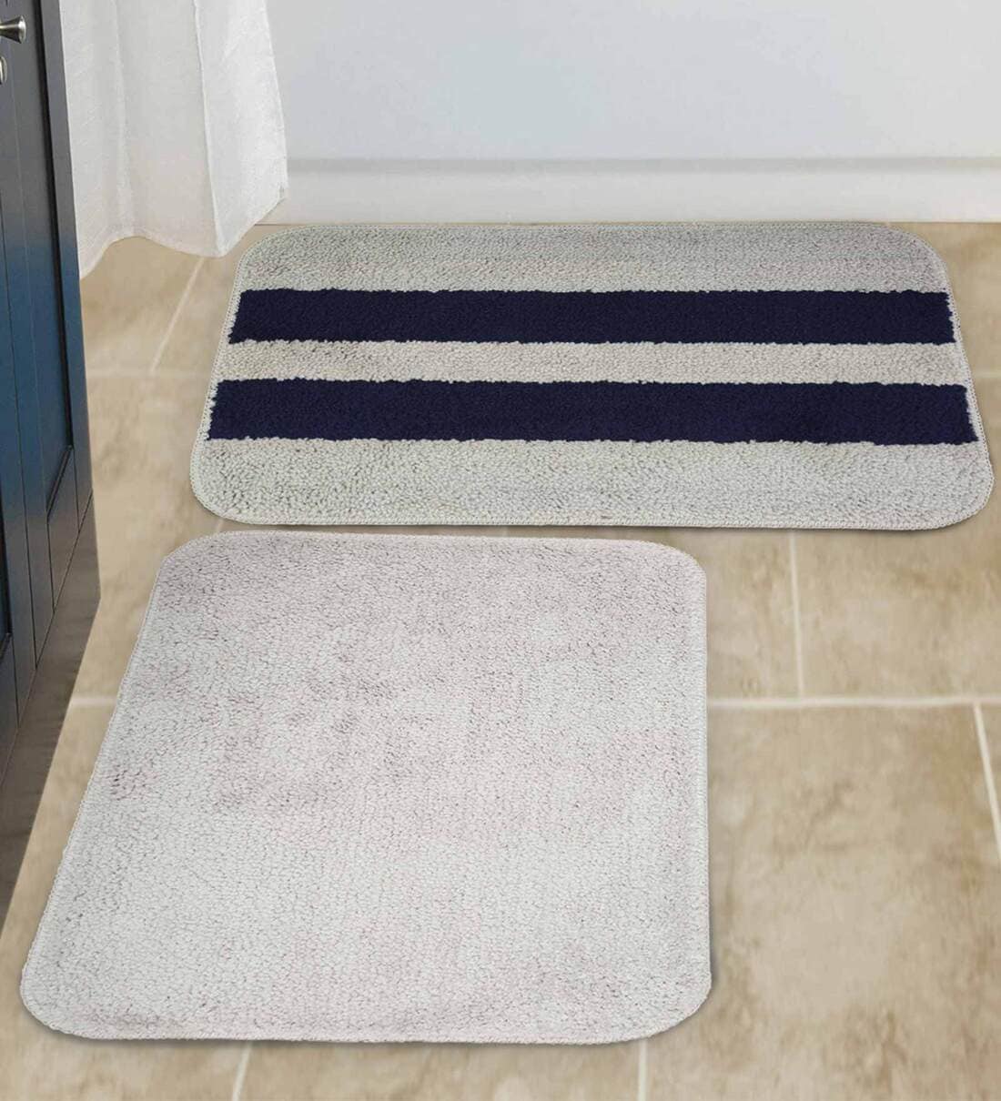 Buy Grey Geometric Polyester 16x24 Inches AntiSkid Bath Mats By Hosta