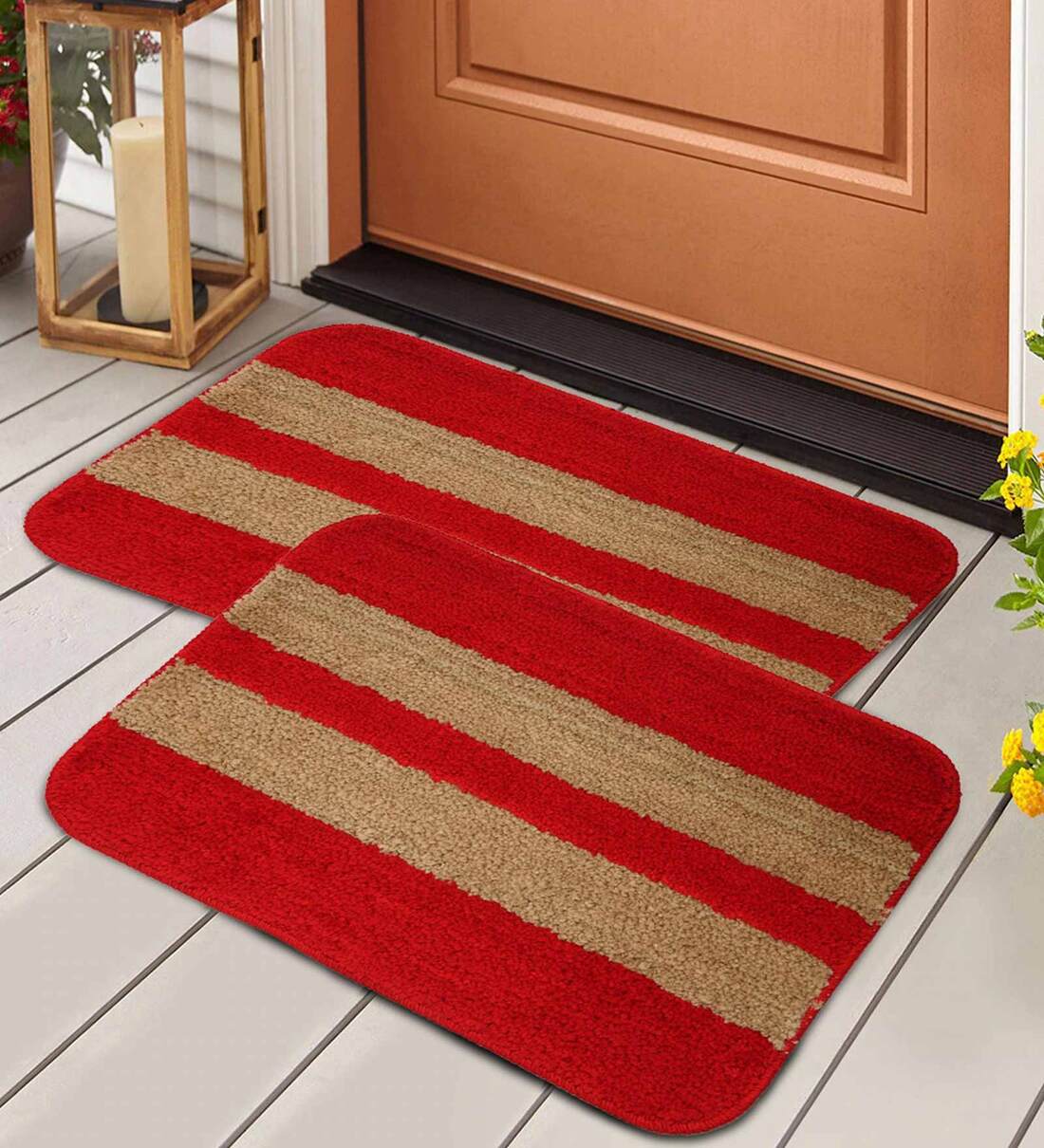 Buy Red Stripe Polyester 16 x 24 Inches Anti Skid Door Mat at 53% OFF ...