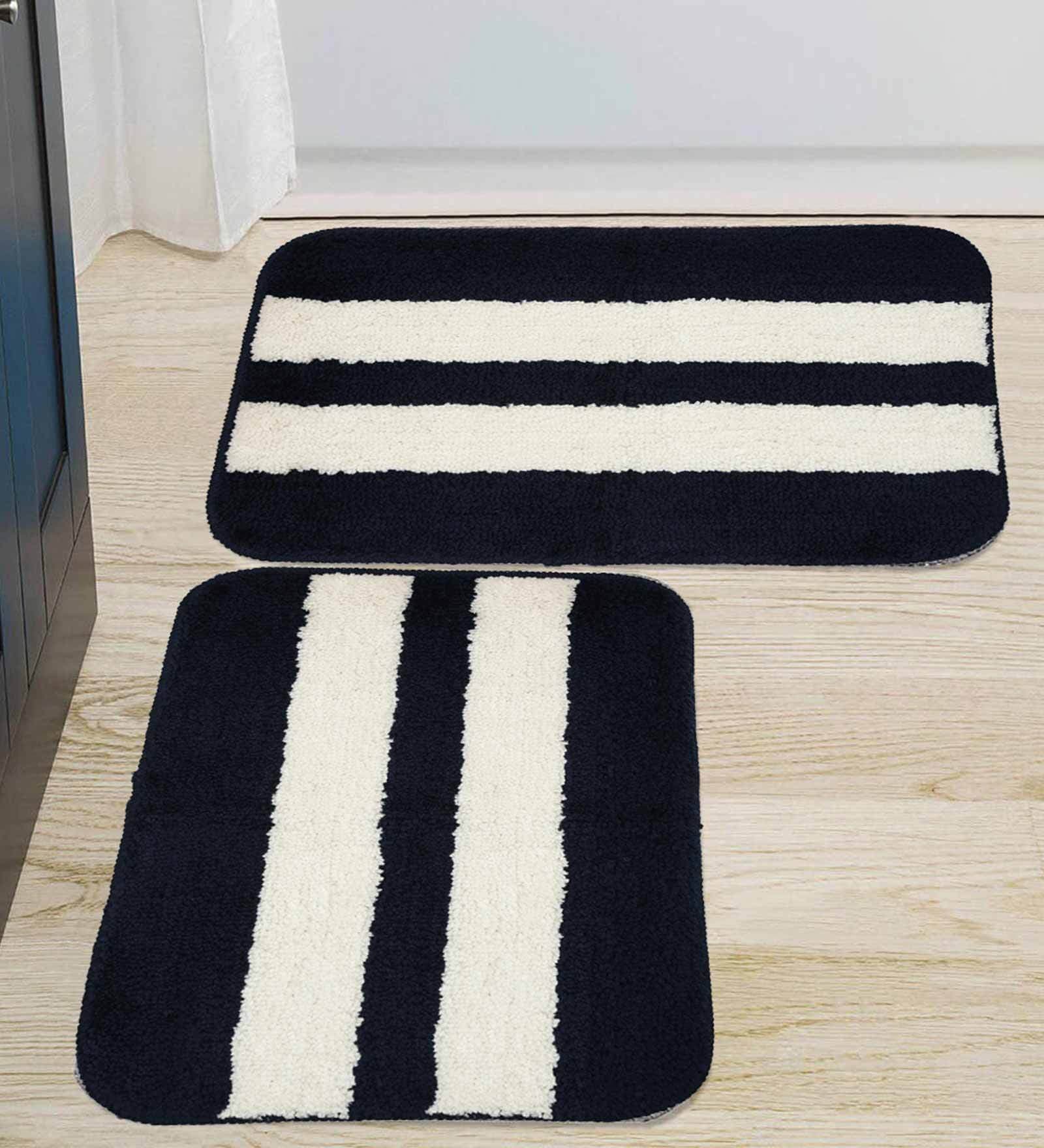 Black Geometric Polyester 16x24 Inches AntiSkid Bath Mats