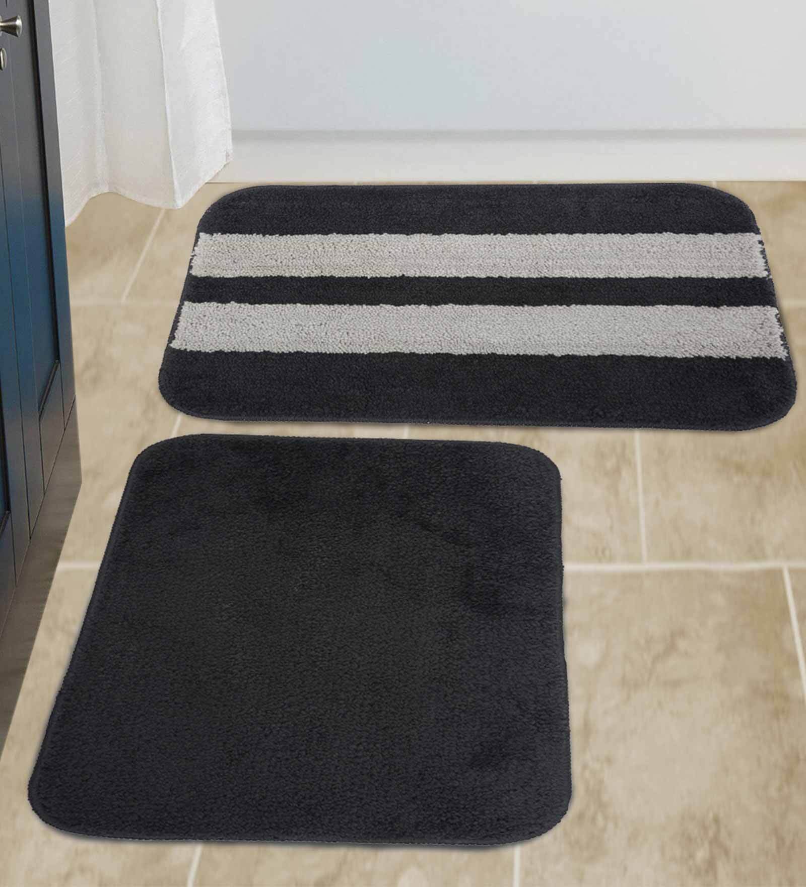 Buy Black Geometric Polyester 16x24 Inches AntiSkid Bath Mats By Hosta Home at 53 OFF by Hosta