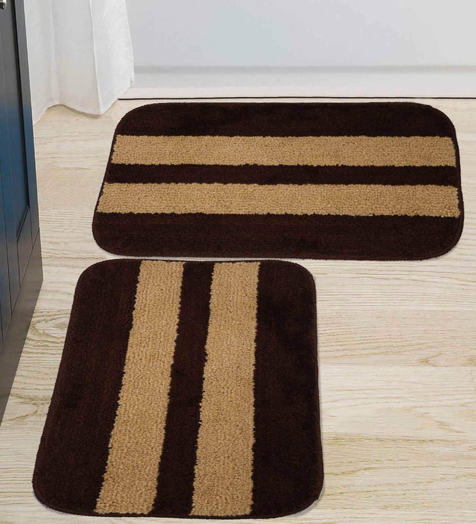 Brown Geometric Polyester 16x24 Inches AntiSkid Bath Mats