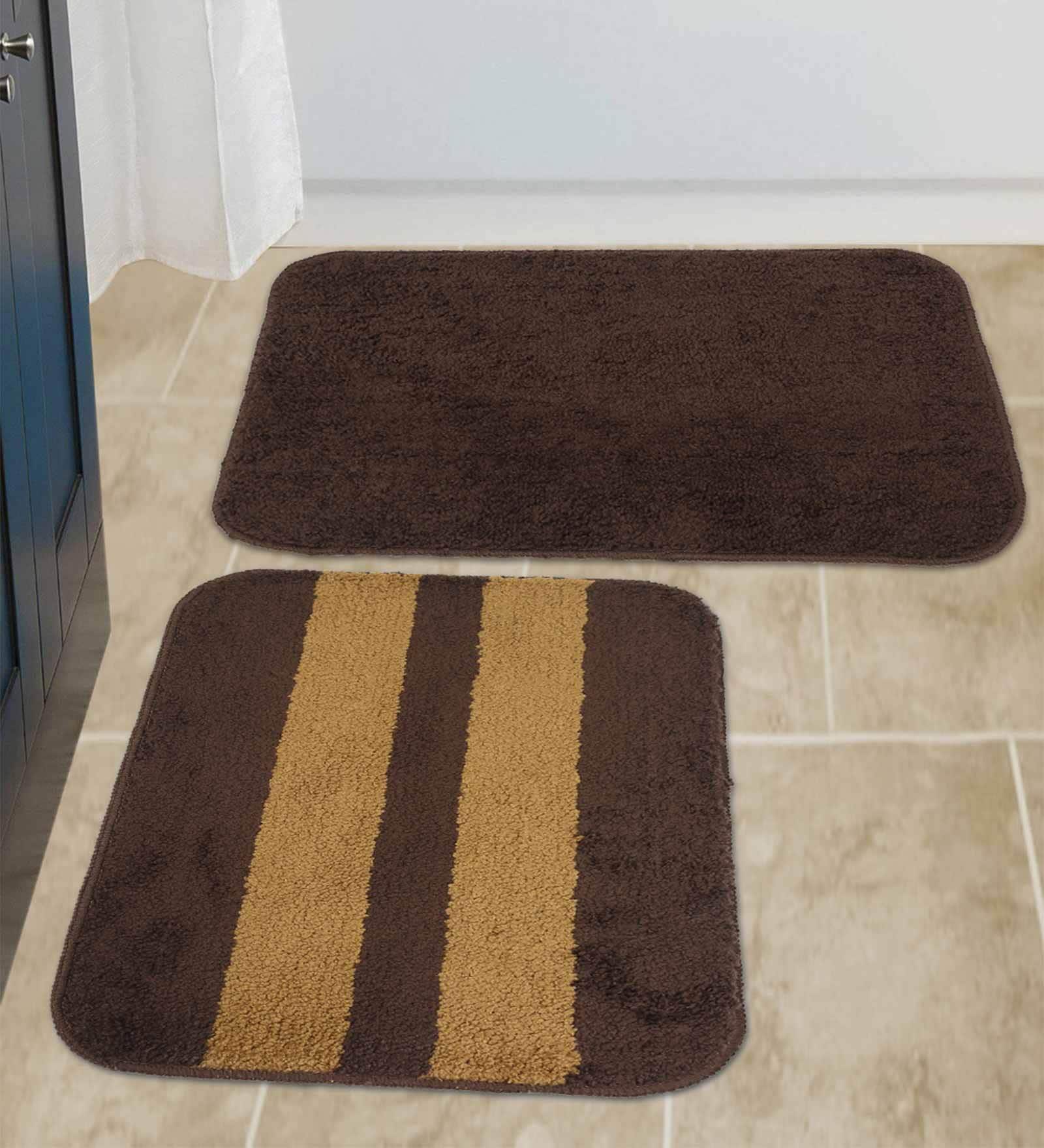Brown Geometric Polyester 16x24 Inches AntiSkid Bath Mats
