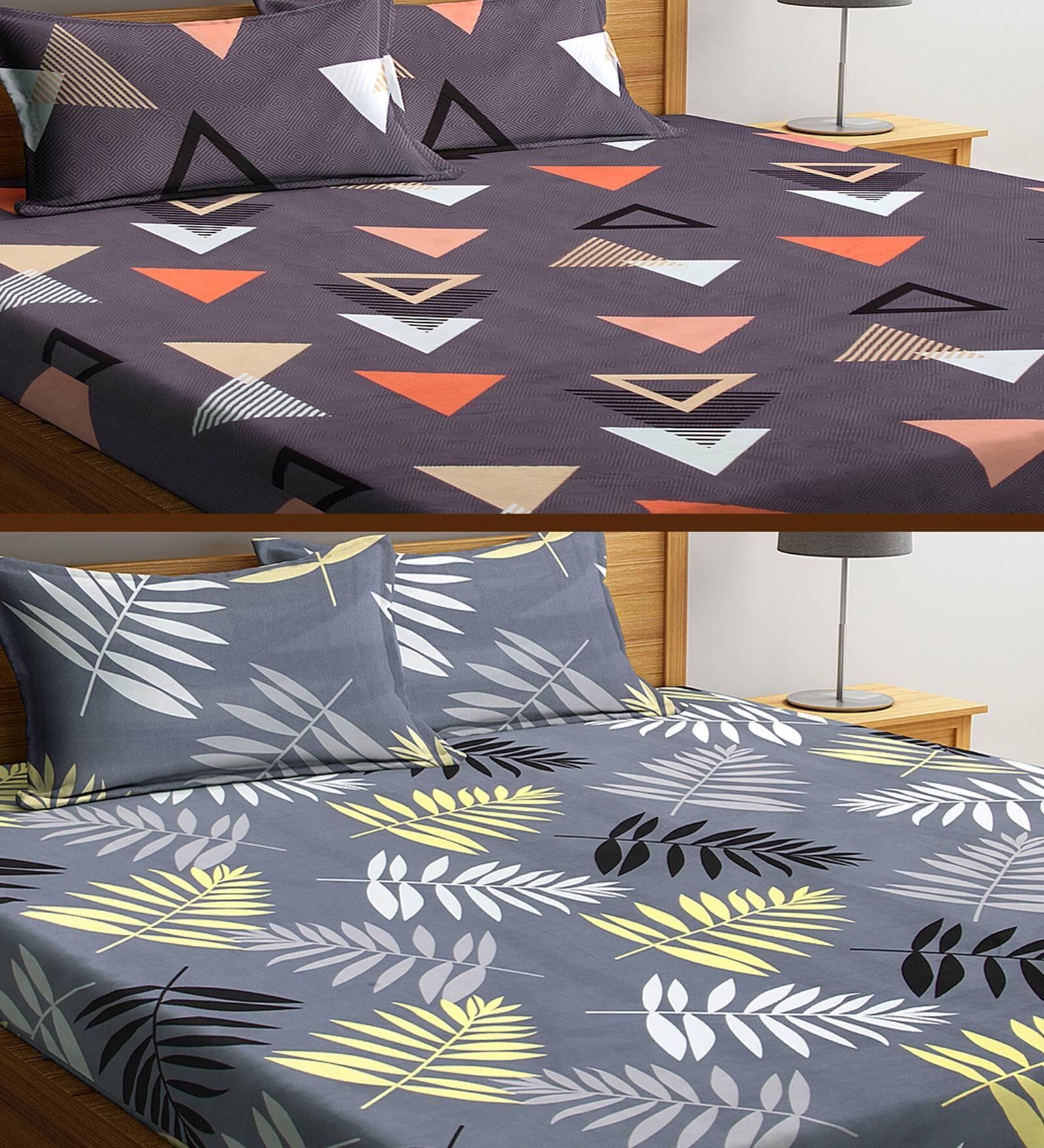Multicolor 300 TC Poly Cotton 2 Double Bedsheets with 4 Pillow Covers